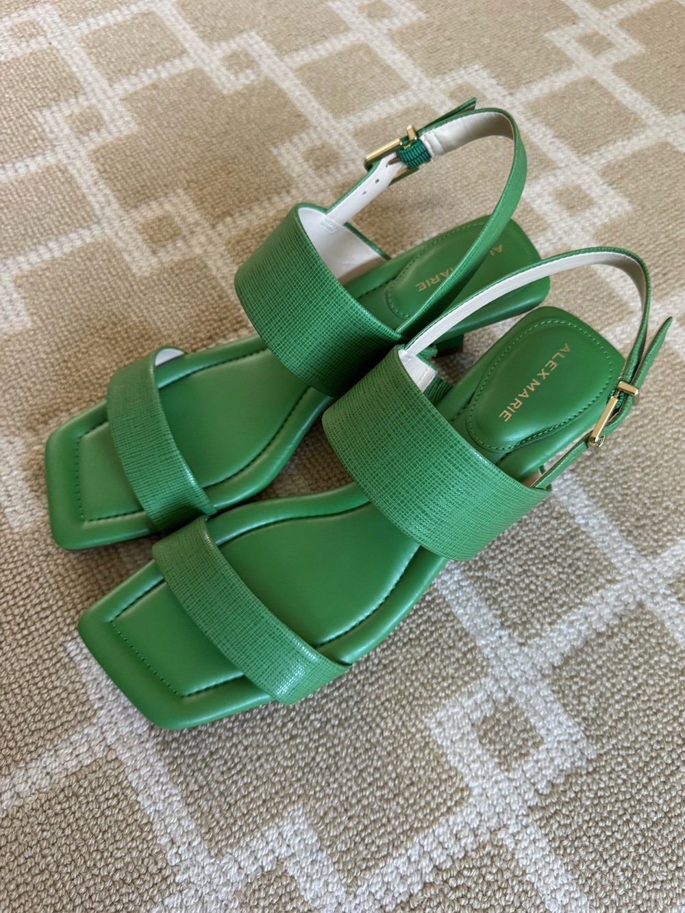 Alex Marie Barbra Leather Slingback Kitten Heel Sandals Tropical Leaf Green 10 - Picture 10 of 17